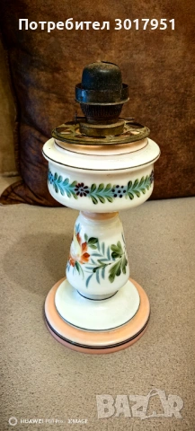 Стара керамична,рисувана,газена лампа..., снимка 2 - Антикварни и старинни предмети - 53806937
