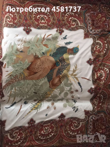 Копринен шал с десен фазани, снимка 3 - Шалове - 52010273