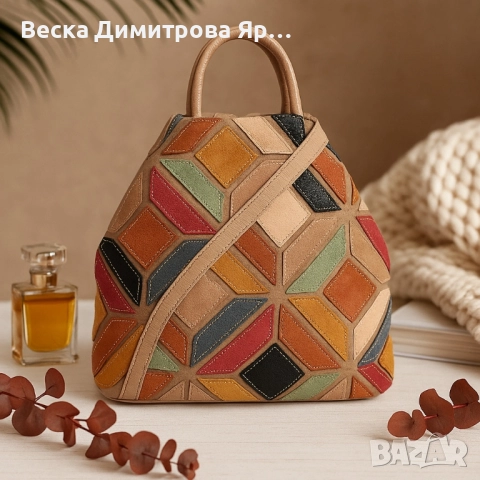 Стилна дамска раница с цветна мозайка, снимка 5 - Чанти - 51636124
