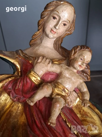 Стара статуя дърворезба Мадоната с Младенеца , снимка 9 - Антикварни и старинни предмети - 51082702