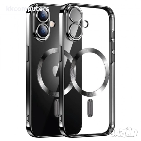 Силиконов кейс bSmart Chrome Magsafe с протектори за камерите, За iPhone 17 (6.3), Черен и Протектор
