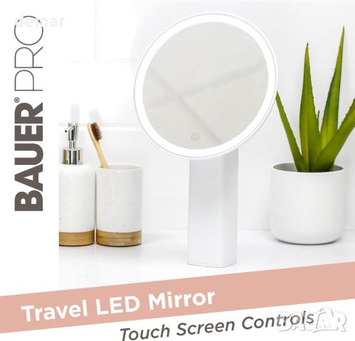 Bauer 62269 Кръгло огледало за гримиране с LED осветление,безжично USB акумулаторно,залепваща основа, снимка 4 - Други - 45543204
