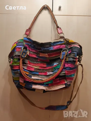 Дамска чанта от естествени парчета кожа