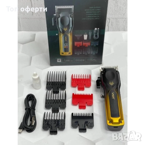Машинка за Подстригване VGR V-656 – Професионална, С Метален Корпус, LED Дисплей и 6 Приставки