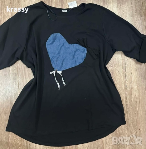 НОВА голяма еластична дамска тениска със сърце (размер 2ХЛ) с етикет