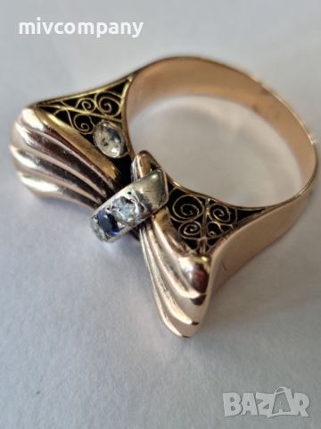 Златен пръстен 10.94гр.14 К с диаманти 0.09ct и сапфир 0.075ct +сертификат	, снимка 8 - Пръстени - 45223390