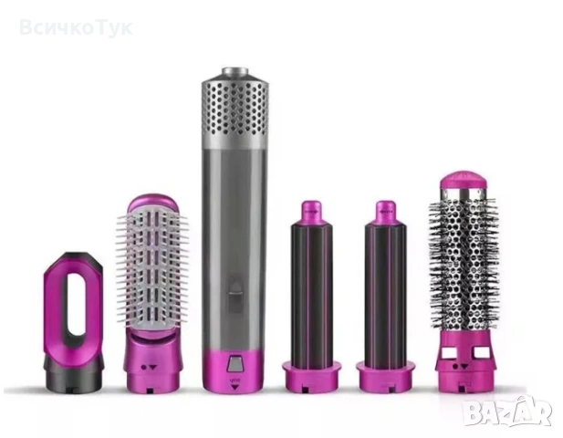 ✨Сешоар маша 5 В 1 Rosberg R51100W, 1000W, 5 приставки, Халка за окачване, Лилав