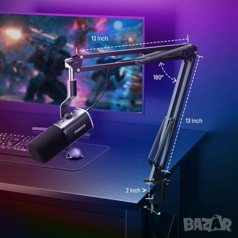 Гейминг микрофон RGB комплект с рамо MAONO PD100XS USB/XLR - Чисто нов, снимка 3 - Микрофони - 54102795