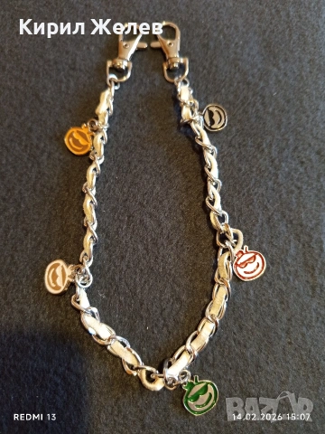 Метална верижка с преплетена кожена лента и висулки усмивка за портфейл, чанта 51809, снимка 7 - Други - 53475907