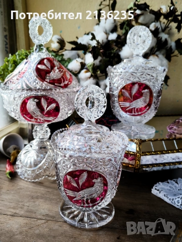 Фруктиера и бонбониери кристал Hofbauer, снимка 5 - Сервизи - 52019200