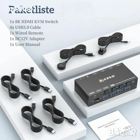 KVM Switch KVM8401BA - 8K или 4K до 4 компютъра - 1 монитор / 144Hz, снимка 6 - Кабели и адаптери - 50556746