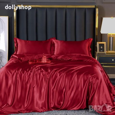 Висококачествен Спален Комплект от Сатен от 4 Части в Бургундско Червено, снимка 2 - Спално бельо - 41589158