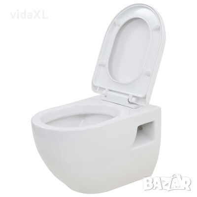 vidaXL Окачена тоалетна чиния, керамична, бяла（SKU:143022