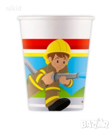 Пожарна Пожарникар 10 бр картонени чаши парти рожден ден, снимка 1 - Чаши - 46334490