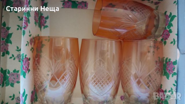 Ретро Винтидж стар цветен кристал стари кристални чаши  стара кристална чаша  , снимка 1 - Антикварни и старинни предмети - 45791198