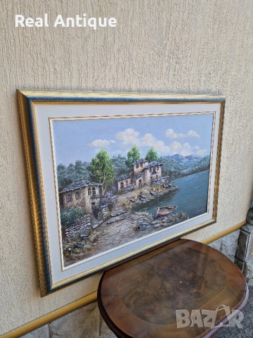 Превъзходна голяма антикварна авторска картина масло върху платно , снимка 4 - Картини - 51179900