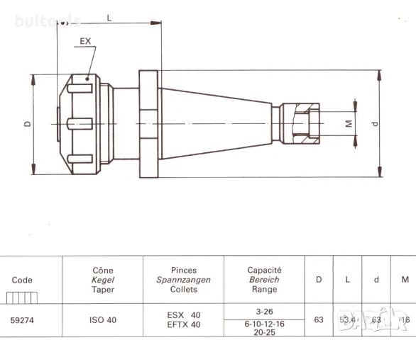 Цангов патронник ISO-40 /ER-40 SCHAUBLIN/Шаублин, снимка 3 - Други машини и части - 48893558