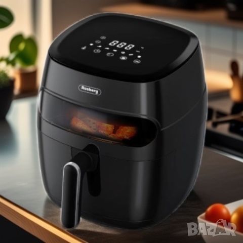 Фритюрник AirFryer , 1350W, 5.2л., LED дисплей, Горещ въздух, Таймер, до 200°C, Черен, снимка 3 - Фритюрници - 46808873