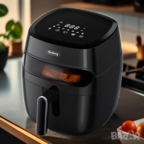 Фритюрник AirFryer , 1350W, 5.2л., LED дисплей, Горещ въздух, Таймер, до 200°C, Черен, снимка 3 - Фритюрници - 48888324