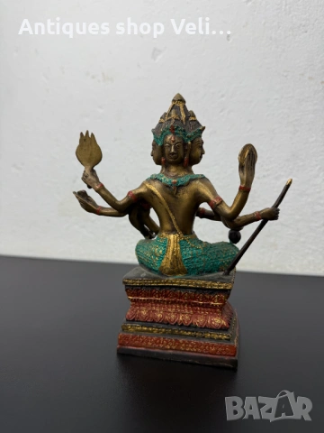 Бронзова статуетка на бог Брахма №7988 , снимка 4 - Антикварни и старинни предмети - 53903015