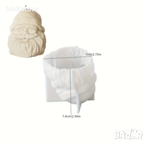 3D Дядо Коледа глава Силиконов молд форма за свещи гипс сапун смола, снимка 3 - Форми - 52005383