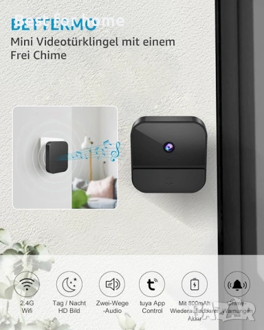 Видео звънец с камера Безжична 1080P WiFi от BETTERMO, снимка 2 - Други - 53538002
