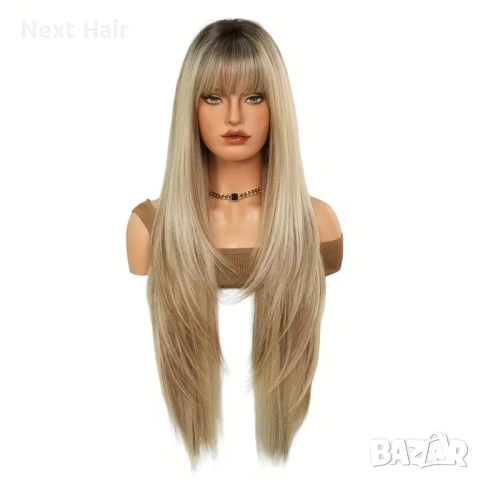 85 см перука на пластове - руса с кафяви фини кичури и тъмни корени, снимка 10 - Аксесоари за коса - 53899055