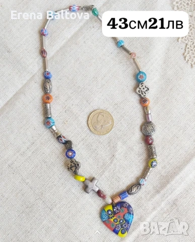 🌸🌷🌿🍀🌸Гердан колие М урано милефиори, снимка 2 - Колиета, медальони, синджири - 50560538