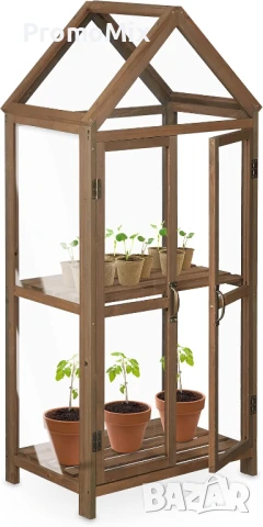 Вертикална оранжерия Relaxdays 10036898 Дървена мини оранжерия за тераса , снимка 4 - Оранжерии - 51018572