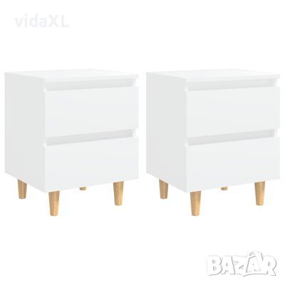 vidaXL Нощни шкафчета с крака от боров масив, 2 бр, бели, 40x35x50 см, снимка 1 - Шкафове - 46160128