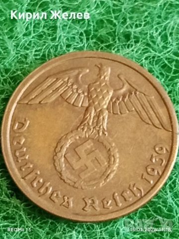 Две монети 1 райхсфенинг 1939г. Трети Райх Германия с свастика 53311, снимка 3 - Нумизматика и бонистика - 53148589