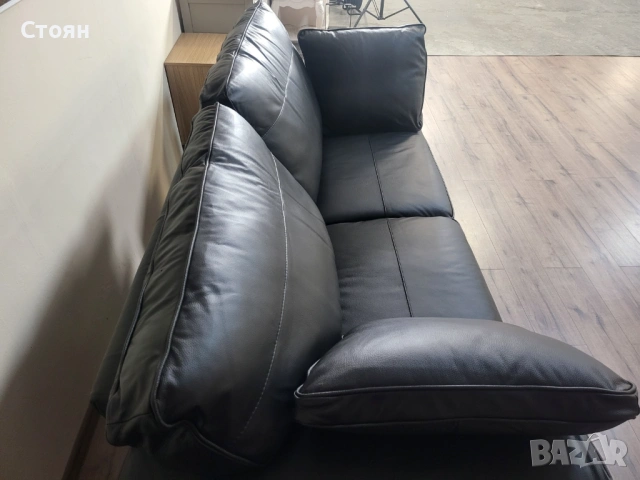 Черен кожен диван тройка Sona, снимка 8 - Дивани и мека мебел - 53730558