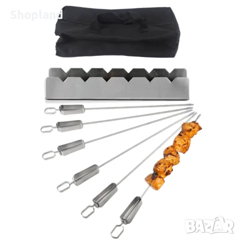 Комплект BBQ шишове от неръждаема стомана с поставка – 6 части за перфектно печене