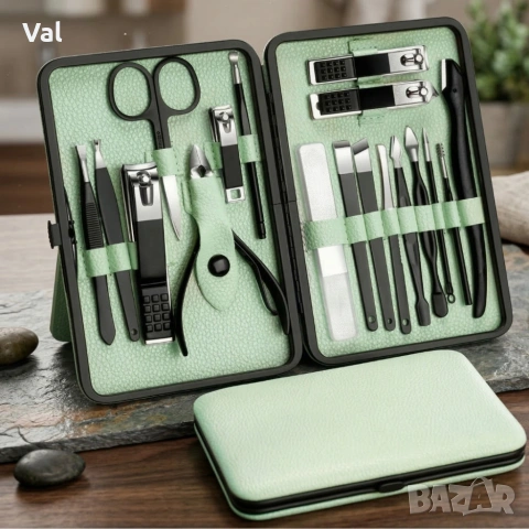 Комплект за маникюр от 18 части в елегантен зелен калъф, снимка 4 - Други - 53892508