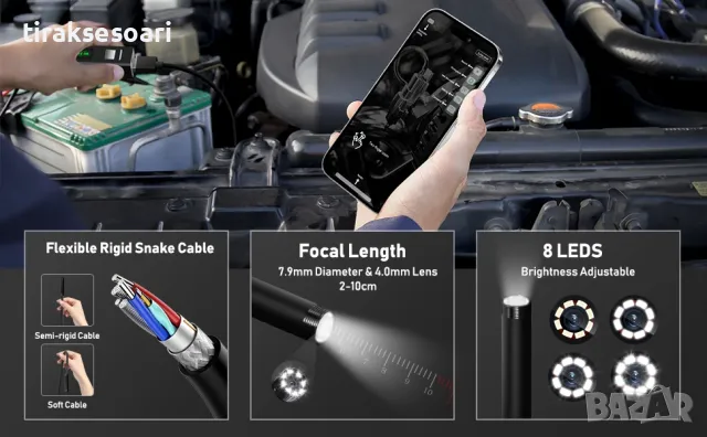 Безжичен WiFi Ендоскоп Камера за Телефон – 720p, 5м Кабел, Съвместим с iOS и Android, снимка 9 - Аксесоари и консумативи - 50210755