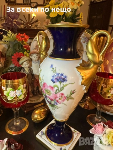 A. K. “Kaiser" Germany  "Echt Scharffeuer Kobalt" “Изящната ваза” дръжки от злато Код P1853, снимка 15 - Вази - 53278615