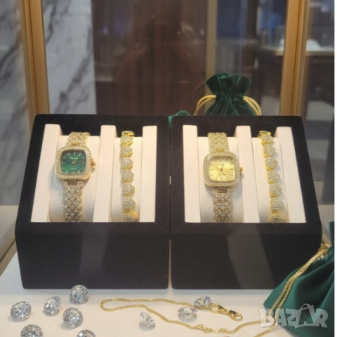 Елегантен дамски часовник с гривна – решение за подарък и ежедневен блясък, снимка 3 - Бижутерийни комплекти - 51947513