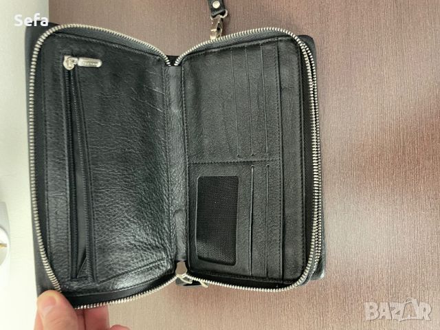 черна оригинална кожена мъжка чанта клъч, снимка 5 - Чанти - 46159306