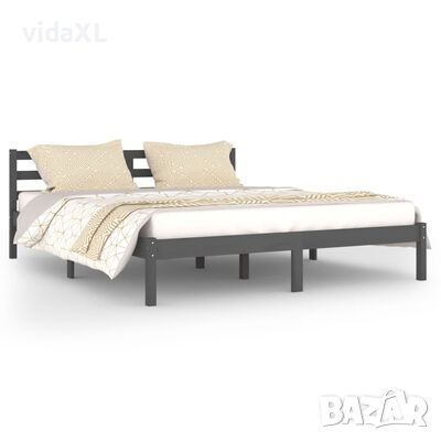 vidaXL Рамка за легло, бор масив, 160х200 см, сива（SKU:810442, снимка 1 - Спални и легла - 45877143