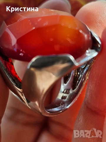 Масивен сребърен пръстен с Карнеол, снимка 9 - Пръстени - 52259169
