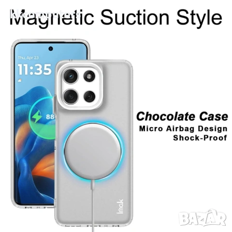 Магнитен Калъф IMAK за Motorola Moto G56 5G - PC + TPU, Тънък профил, Вкл. Протектор - 2 Цвята (Бял,, снимка 3 - Резервни части за телефони - 53510436