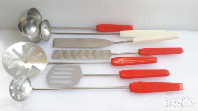 Лот метални кухненски прибори за готвене, червени и бели, снимка 2 - Прибори за хранене, готвене и сервиране - 45761139