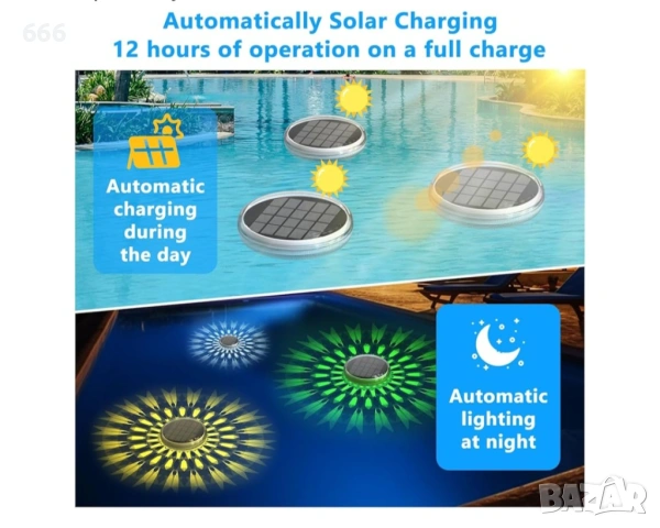 Акумулаторни слънчеви плаващи лампи за басейн (2 броя), снимка 2 - Басейни и аксесоари - 53981080