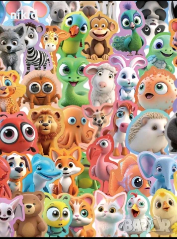 50 бр животни пъстри цветове самозалепващи лепенки стикери украса картонена торта, снимка 8 - Други - 51268530