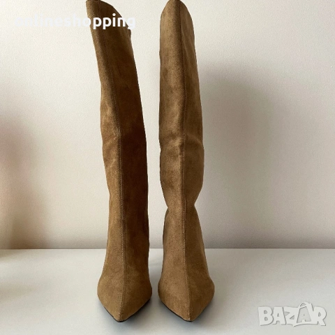 **НОВИ** стилни дамски ботуши на висок ток в кафяв цвят, 38 размер, снимка 3 - Дамски ботуши - 53025147