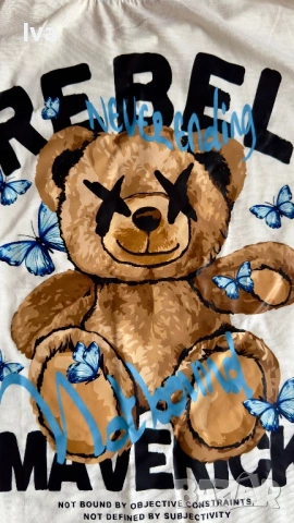 Дамска бяла тениска с щампа – REBEL MAVERICK, принт на гърба, снимка 2 - Тениски - 54017199