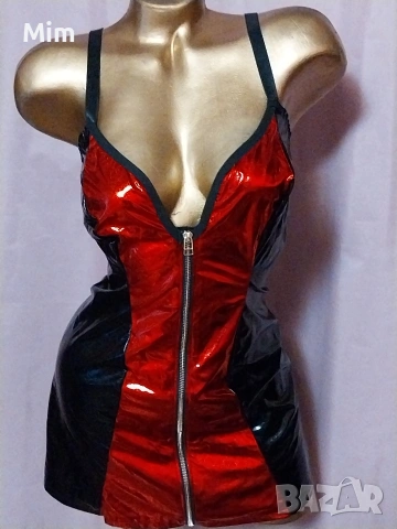 4XL Червена лачена рокля с цип по цялата дължина , снимка 6 - Рокли - 53171236