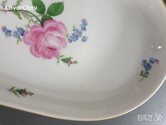 Meissen вази 14-17см/чиния 29см/стара Майсен порцеланова ваза-плато/бяла-цветя-злато, снимка 14 - Вази - 52463835