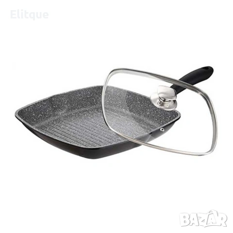 Грил тиган 28см с капак и мраморно покритие Cheffinger – за индукция, с противоплъзгаща дръжка, снимка 3 - Съдове за готвене - 53165762