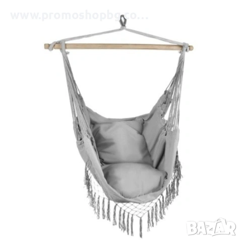 Хамак тип бразилски стол с дървена рейка Gardlov, 2 бр Възглавници, СИВ или БЕЖОВ, снимка 6 - Градински мебели, декорация  - 40487801